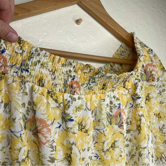 Joie Women's Yellow Floral Smocked Off Shoulder Chiffon Top M Cottagecore Boho - Picture 4 of 9